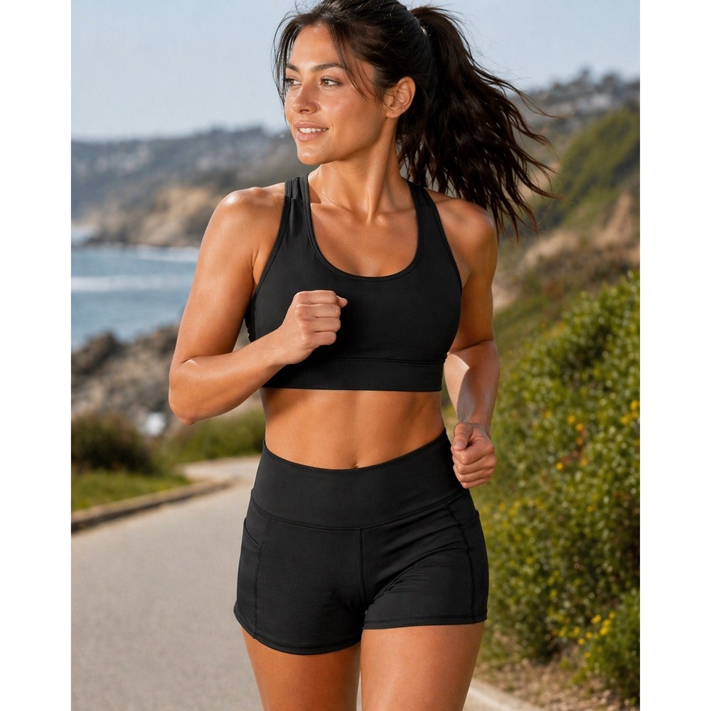 Daisy Fuentes Athletic Shorts Womens L Large Black High‎ Waisted Side Pockets